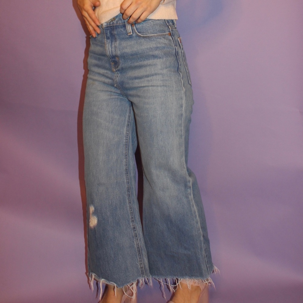 BDG Cropped Wide Leg Raw Hem Denim Jeans